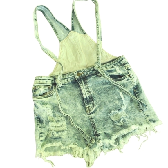 Forever 21 Acid Washed Distressed Cutoff Festival Overall Shorts - Picture 1 of 8